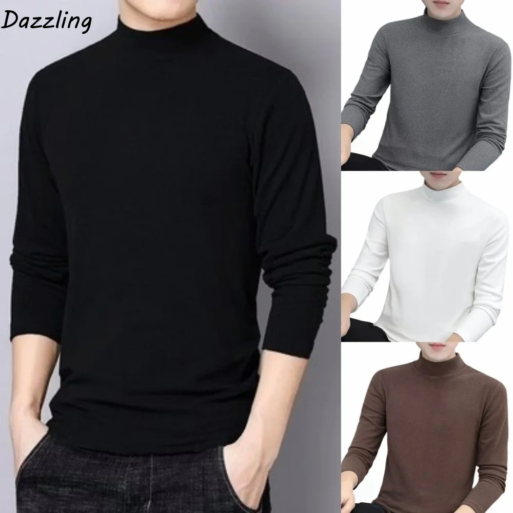 Round Neck Men Velvet Thermal Clothes Long Sleeved Double-sided Thermal Underwear Invisible Thermostatic Warmth Long Tops Male