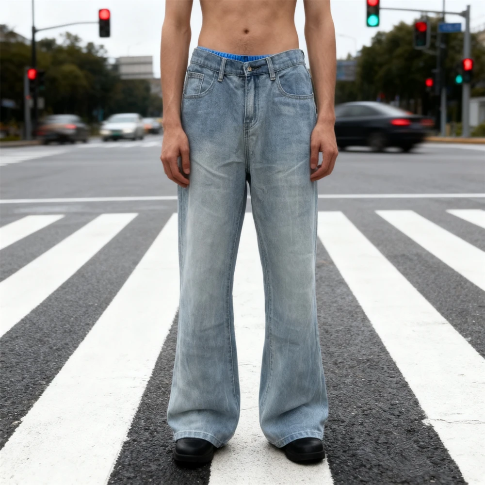 

KUCLUT Fashion Best Quality Streetwear Vintage Straight Trousers Zipper Loose Casual Jeans For Men Woman