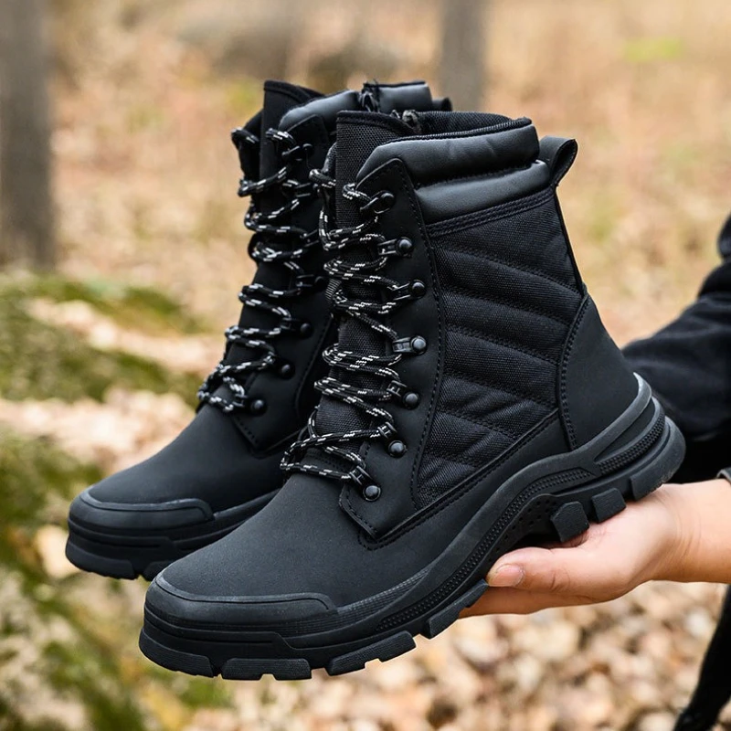 

Men Work Safety Boots Outdoor Military Boots Anti-smash Anti-puncture Industrial Shoes Men Zipper Boots Indestructible Boot