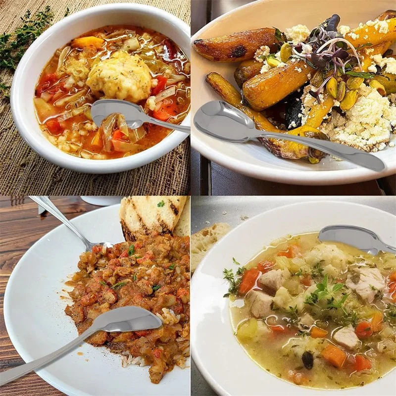 6PCS Squarehead Stainless Steel Spoons,Head Ice Cream Spoons, Arithmeticn Spoons, Rice Spoons, Soup Spoons