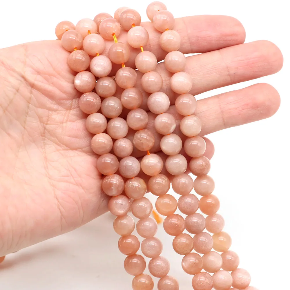 Natural Orange Moonstone Stone Beads for Jewelry Making Smooth Round Gemstone Diy Beads for Bracelet Necklace 4/6/8/10mm