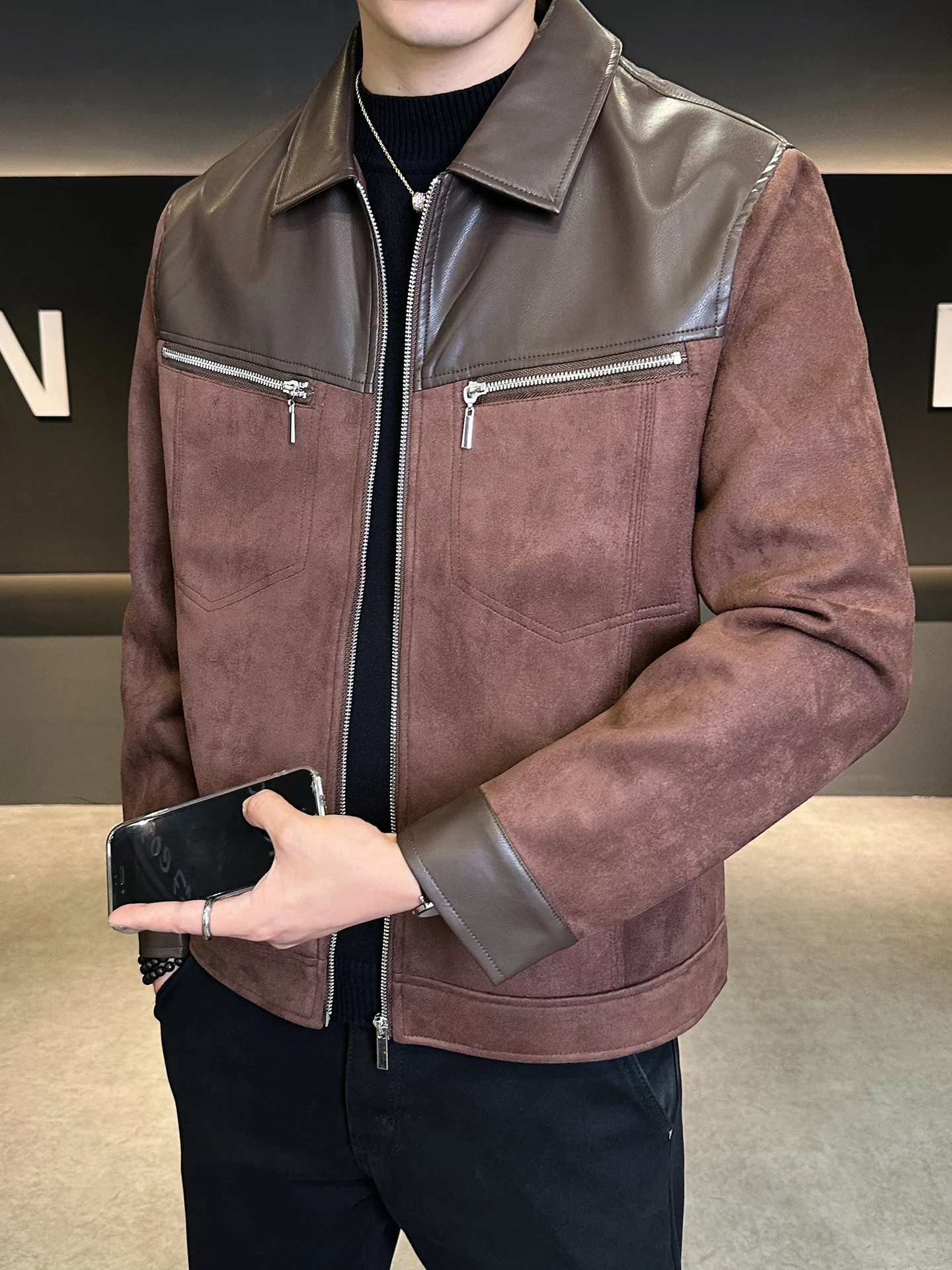 

Casual Leather Jaet Men's Spring Autumn New Trend Brand Versatile Leisure Haome Stand Collar Men's Clothing Jaet Top