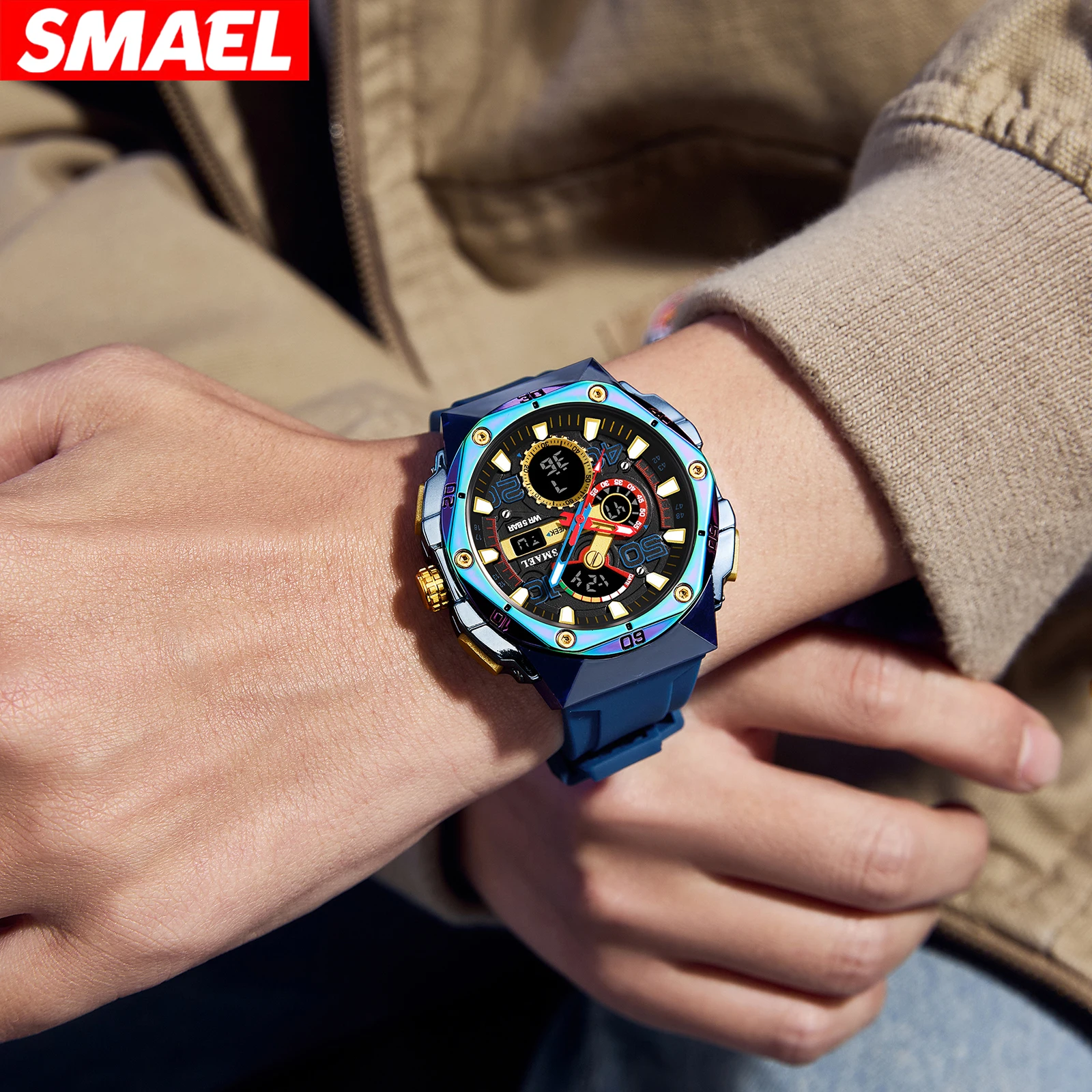 SMAEL 8113 Men's Sport Digital LED Watch 50M Waterproof Watches for Man Luminous Alarm Clock Fashion Wristwatch reloj hombre