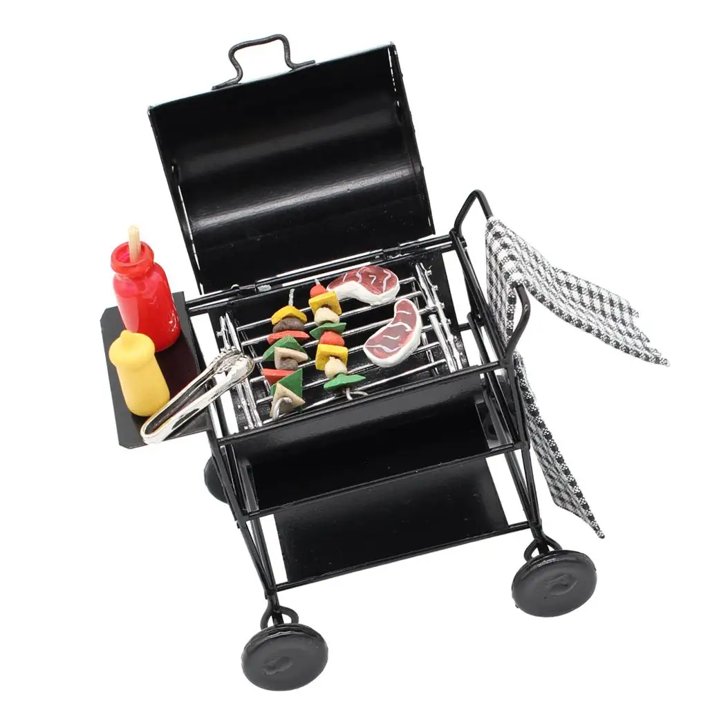 Miniatuur Barbecue Oven Met Voedsel Model /12 Poppenhuis Keukengerei Decor