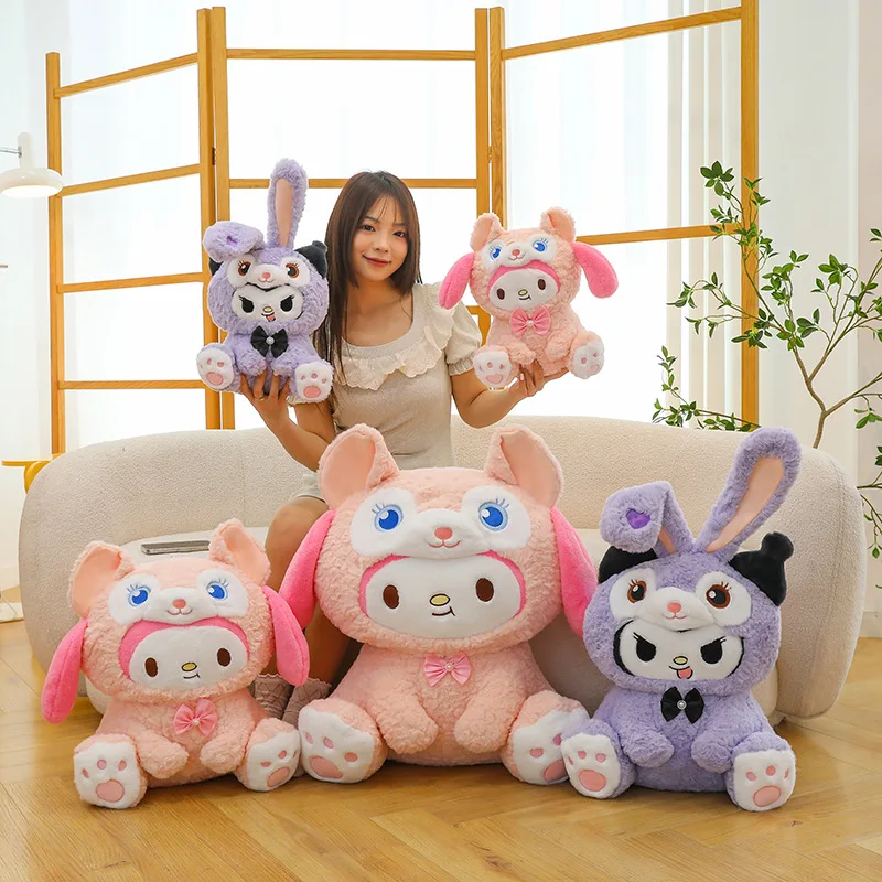 Sanrio Hello Kitty Anime Kuromi Melody Cartoon Cute Plush Costume Stuffed Dolls Kawaii Cushion Pillow Toy Birthday Gift For Girl