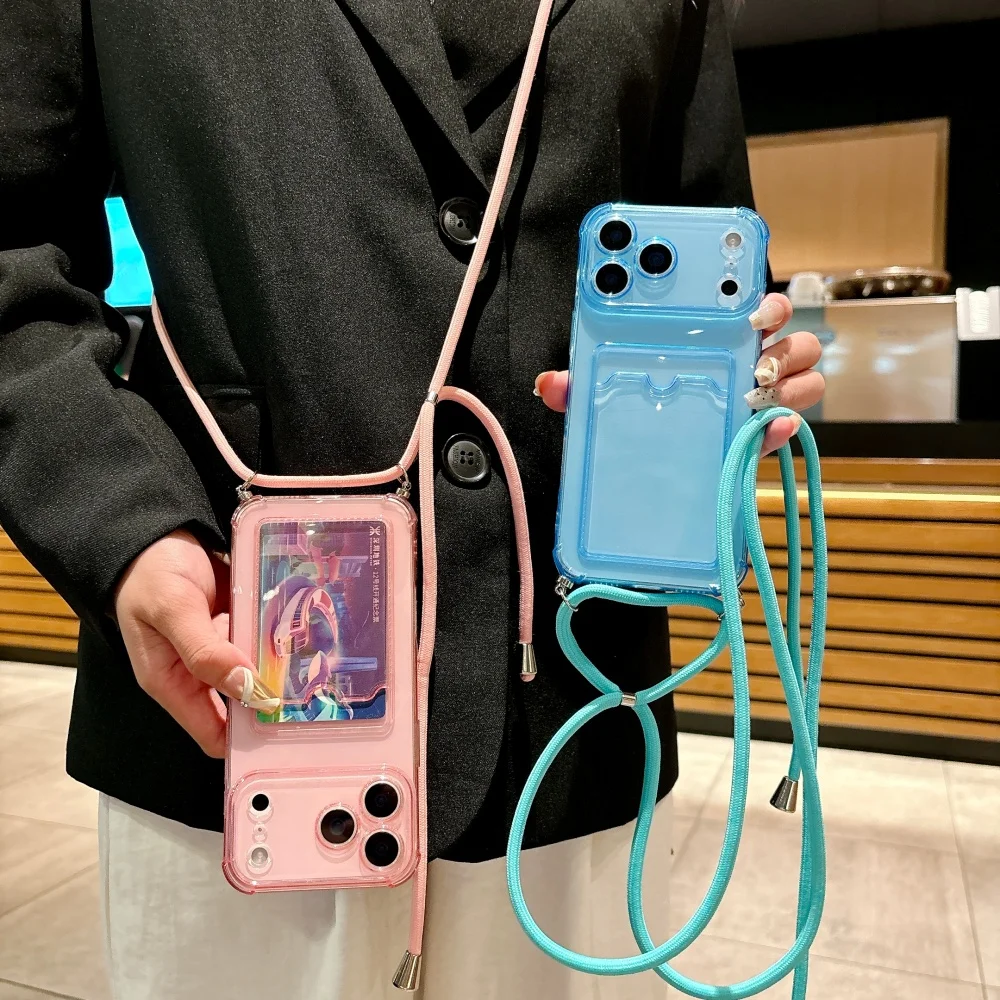 Transparente Schlaufenkartenhalter-Softcase-Hülle mit Lanyard für iPhone 18 17 Air 16 14 15 13 12 11 Pro Max Plus XR, Halskette, weiche Schutzhülle – Detail 3