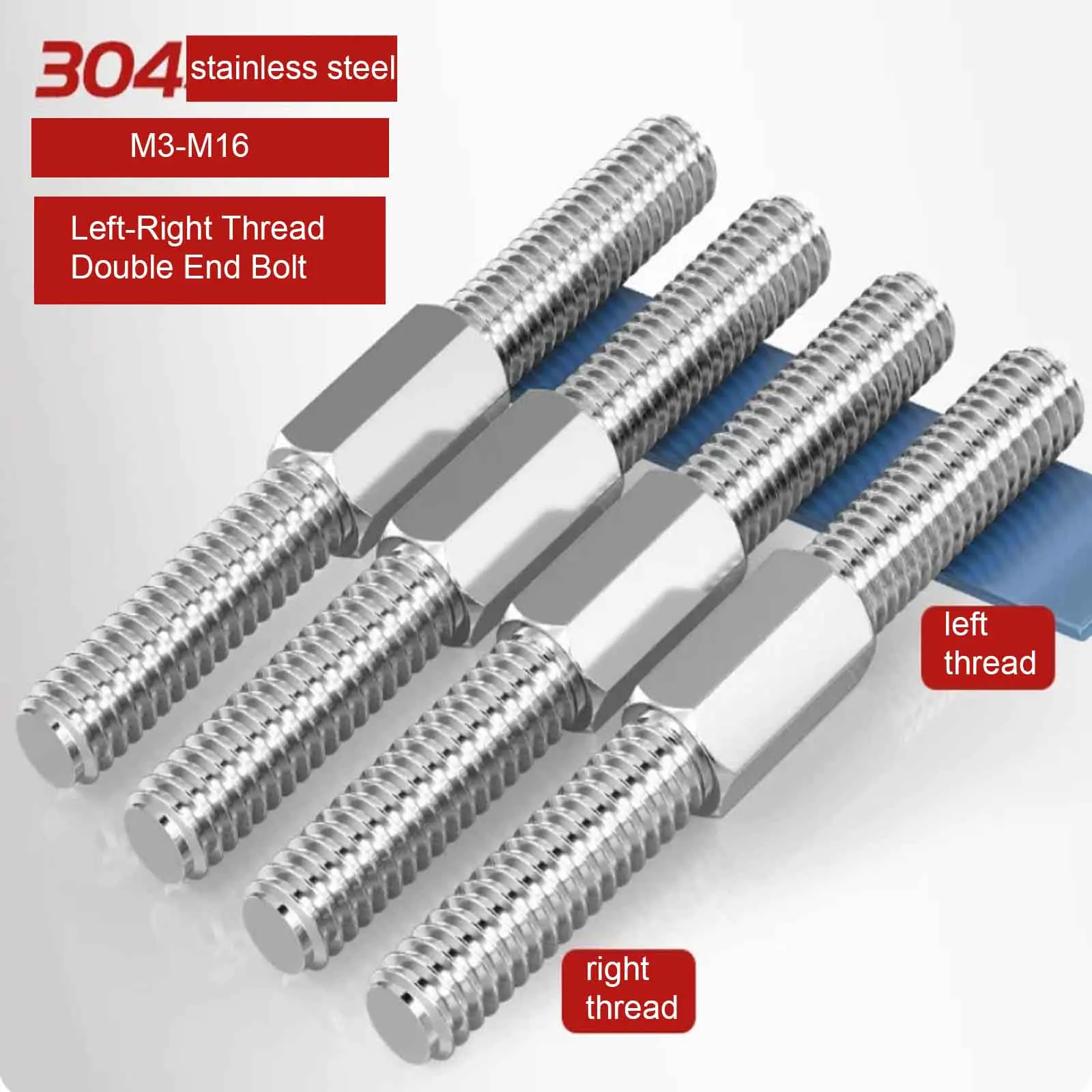1/5pcs 304 Stainless Steel Left-Right Thread Double End Bolt, Screw Stud Threaded Rod, Inner Outer Hex M3-M16
