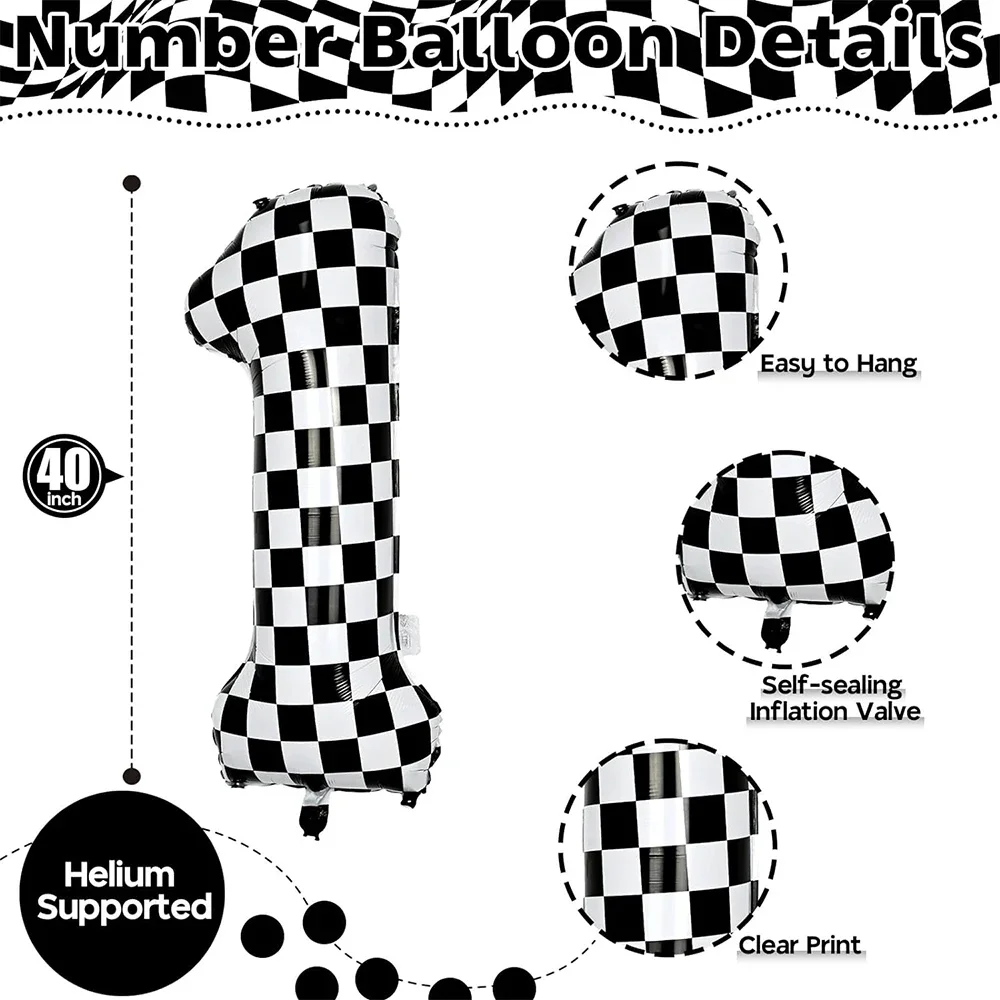 Rennwagen-Partydekorationen, kariertes Geschirr, Teller, Tassen, Servietten, Wimpel, Folienballons für Jungen, Rennen, Geburtstag, F1-Partygeschenk – Detail 21