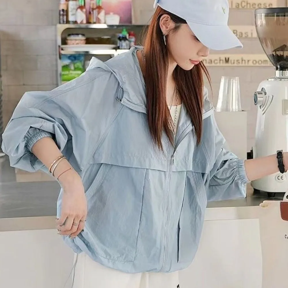 Anti UV Sun Protection Jacket Long Sleeve Sweatshirt Sun-Protective Tops Solid Color with Zipper Summer Sunscreen Coat Sports