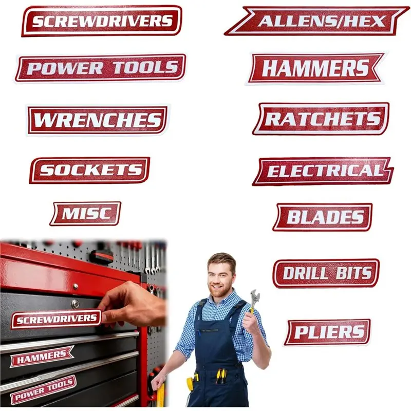 Must Have Easy To Read 12-Pack Magnetic Toolbox Labels, 3D Printed Drawer Tags For Magnetic Tool Boxes