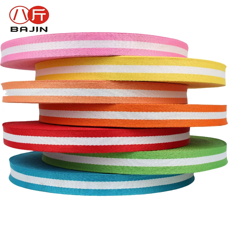 25/32/38mm wide colorful stripe polyester cotton webbing pink yellow orange red green blue inter white for belt garment shoe DIY