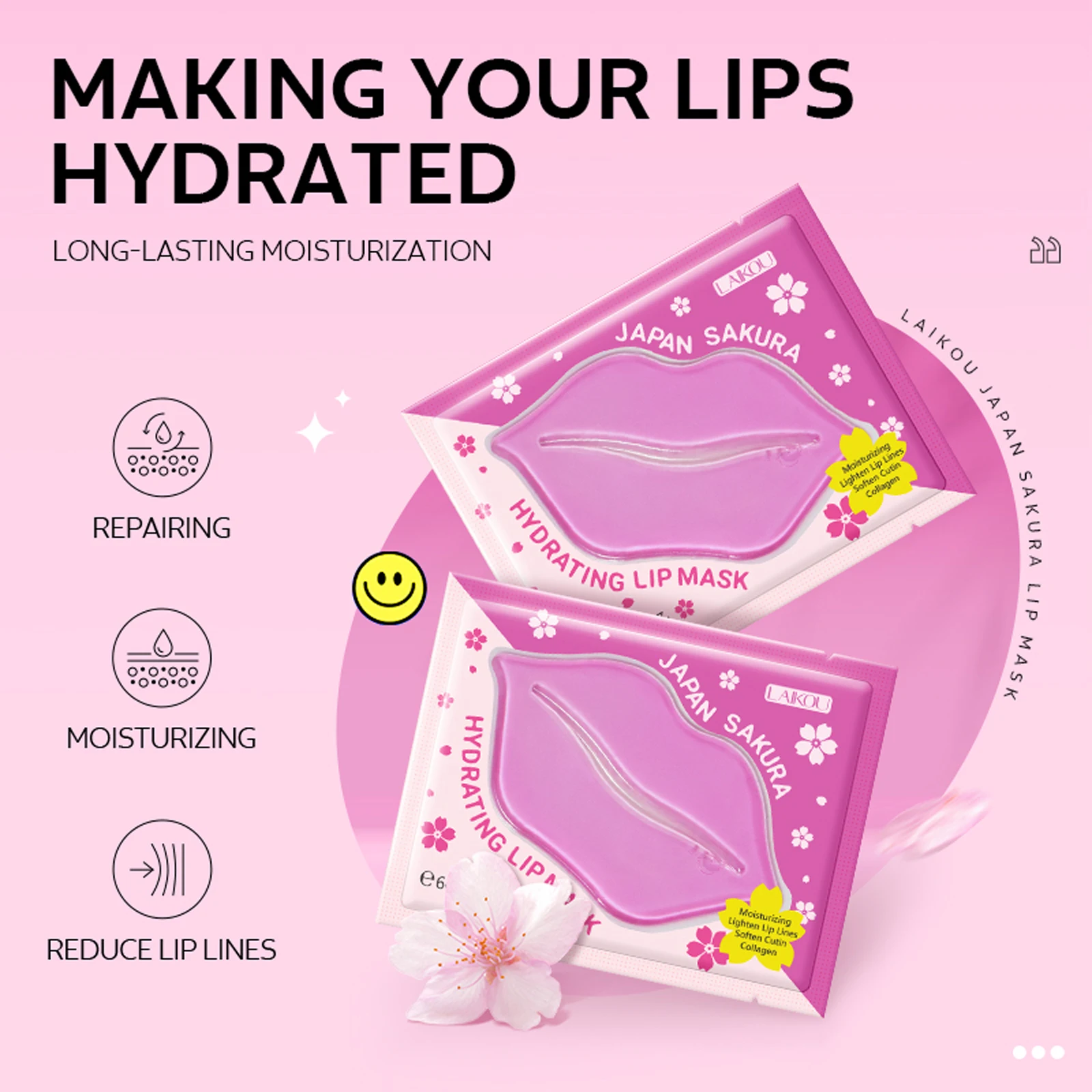 LAIKOU Sakura Hydrating Lip Mask Long Lasting Moisturizing Nourishing Repairing Relieve Dryness Fades Fine Lines Lip Care