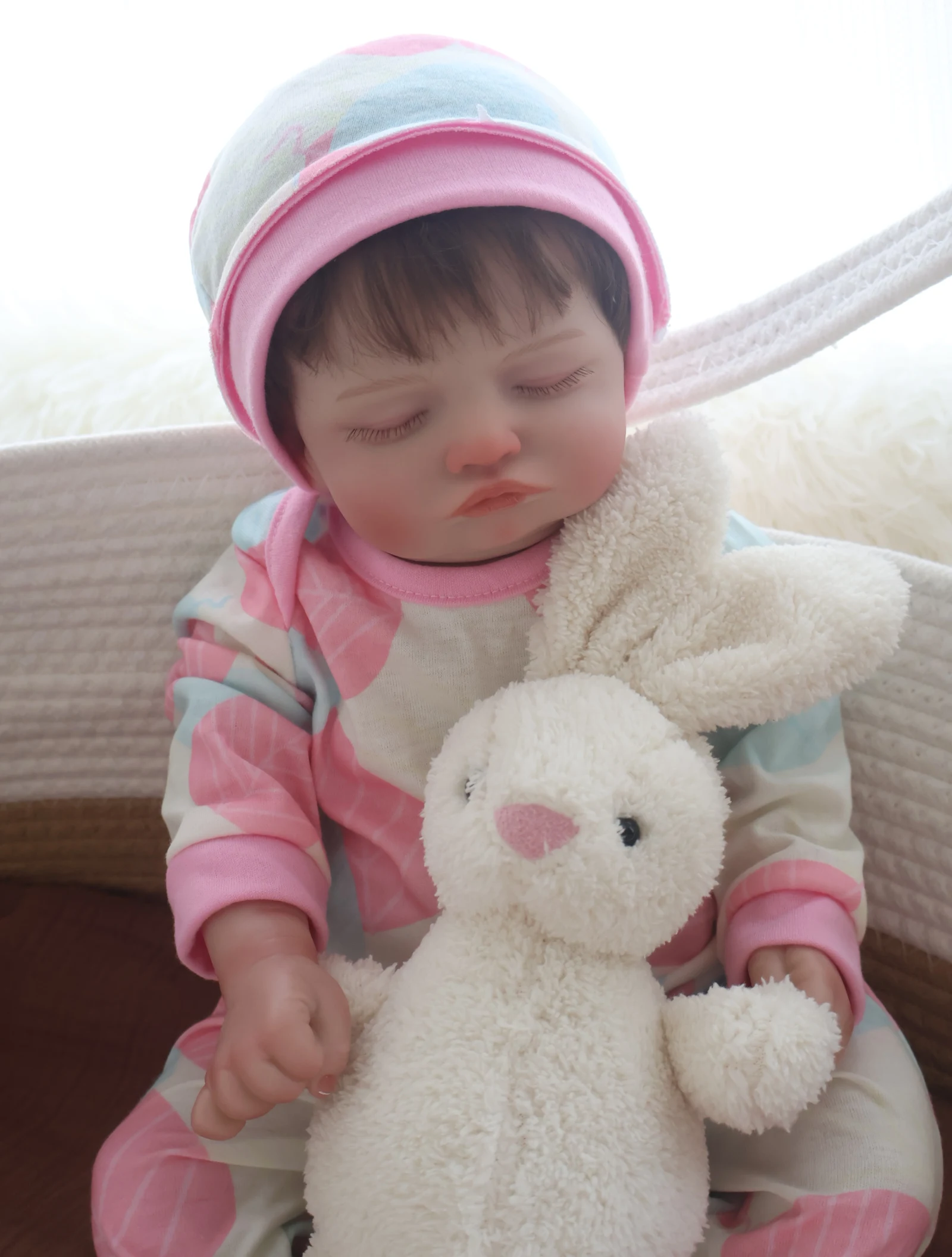 45CM 18 inch Sleeping Rebirth Doll with Visible Hair Roots, 3D Vascular Skin, Vinyl Body, Children'sToy gift, Suitable for 3+ye