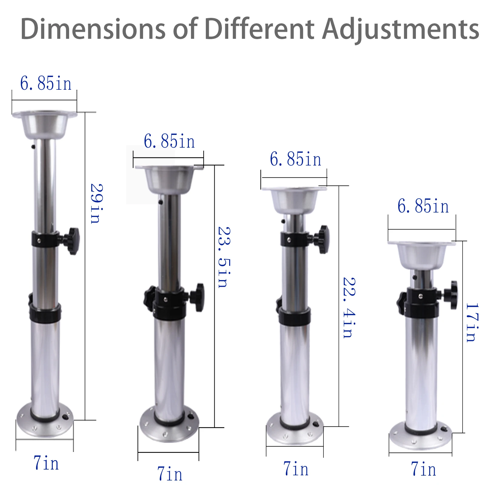 3 Levels Adjustable Aluminum Alloy RV Boat Table Pedestal 17-28 Inch Height Range, Suitable for RV boats yacht dining table base