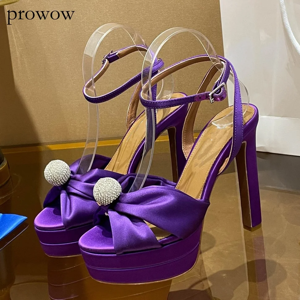 

Prowow/Новые атласные летние сандалии с бантиком и кристаллами, пикантные женские туфли на платформе на тонком высоком каблуке с ремешком на щиколотке, Zapatos Mujer