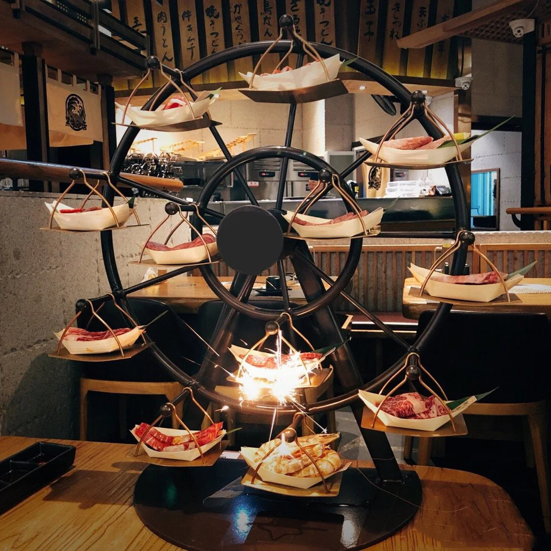 Internet celebrity creative ferris wheel barbecue grill cafeteria, hotel rotatable dishes, tableware, hot pot restaurant