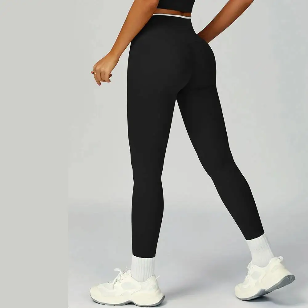 女性用ネイキッドフィールハイウエストヨガパンツ速乾性コントラストトリムランニングフィットネスタイツ