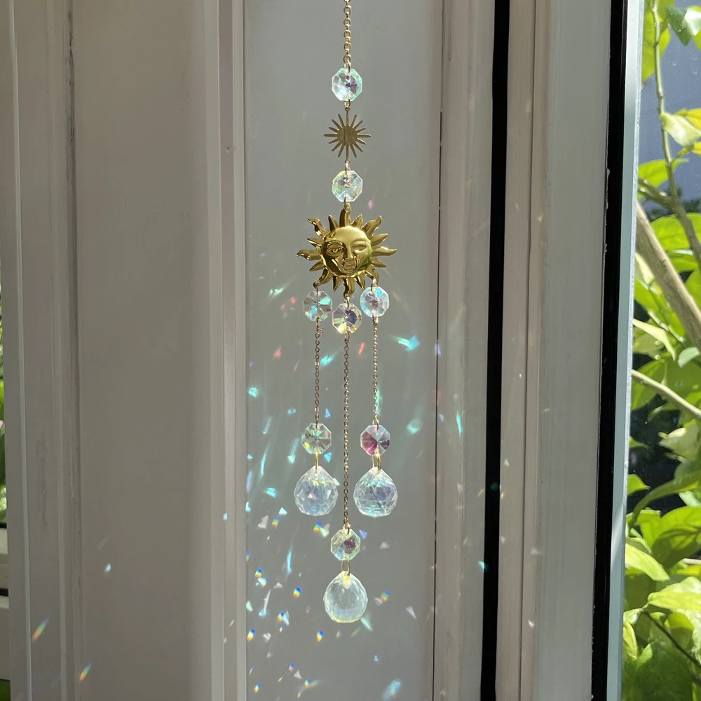 2026 Hot Item Sun Moon Star Crystal Decor, Garden Light Gathering Prism, Light Effect Suncatcher Ornament