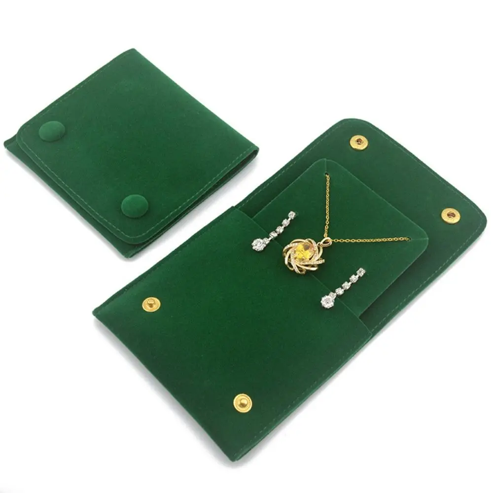 

New Velvet Jewelry Storage Bag Thicken Double Snap Button Display Pouches Portable Dust Protect Packaging Pouch Necklace