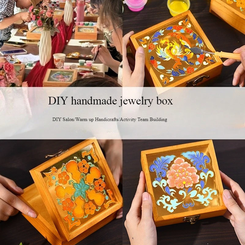Cloisonn É Enamel Jewelry Box DIY Storage Box Material Pack with Glass Top Souvenir Gift Filigree Enamel Painting Accessories