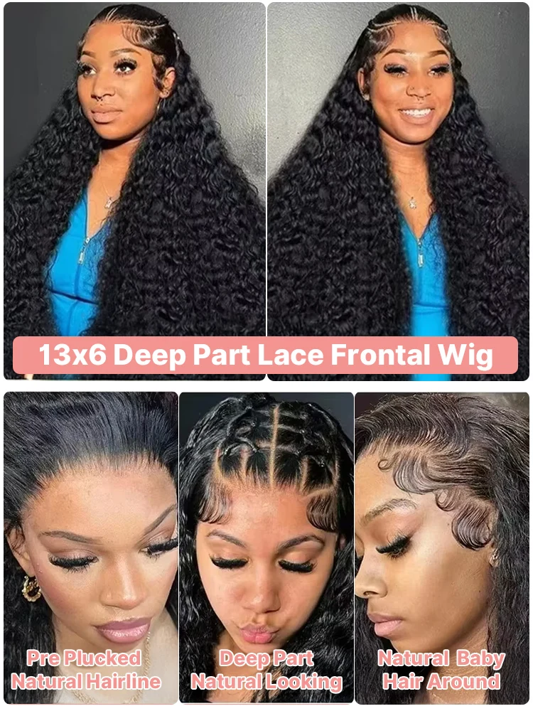 300% High Density Water Wave Human Hair Wigs HD Transparent 13x6 13x4 Deep Wave Lace Frontal Wig Brazilian Real Virgin Hair 40 46 Inch Jerry Curly Lace Front Human Hair Wigs For Women Preplucked Hairl image 7