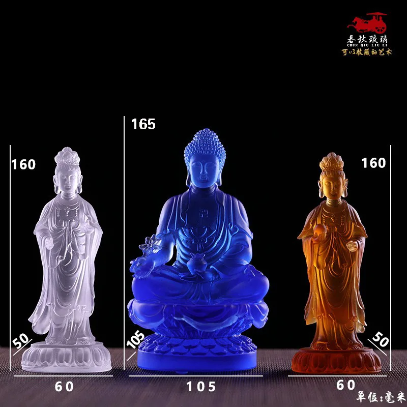 Coloured glaze Oriental Three Saints Sunlight and Moonlight Bodhisattva Medicine Buddha handicraft ornaments Buddhist worship