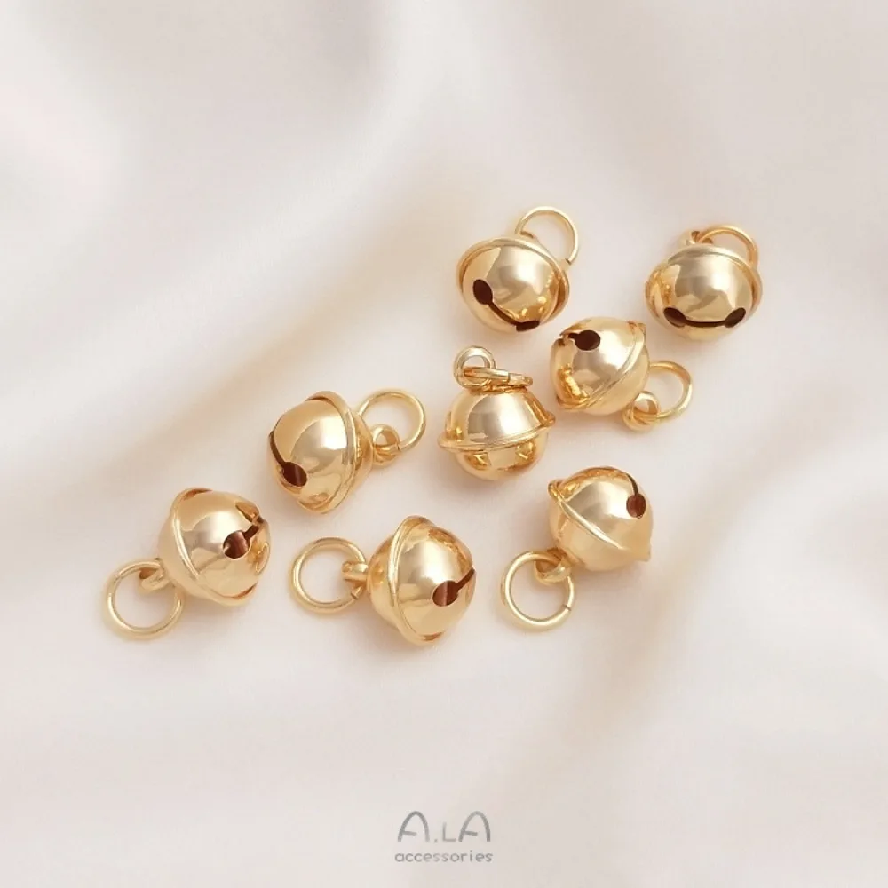 Sino pingente de cobre encantos 14k cor ouro mão corda pulseira pingente diy material jóias acessórios