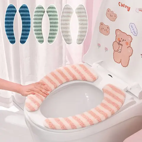 1 쌍 두꺼운 플러시 변기 커버 빨 수있는 자체 접착 화장실 패드 범용 따뜻한 Closestool 매트 욕실 액세서리