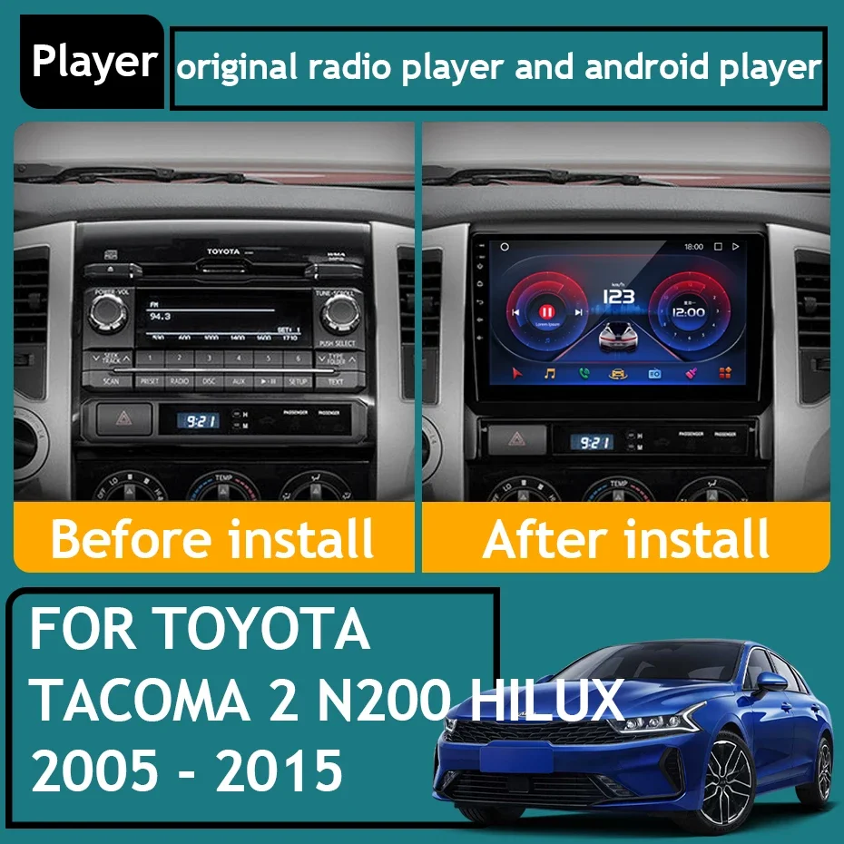 

For Toyota Tacoma 2 N200 Hilux 2005 - 2015 Car Radio Android 13 Carplay GPS Navigation Android Auto No 2din 5G WiFi BT