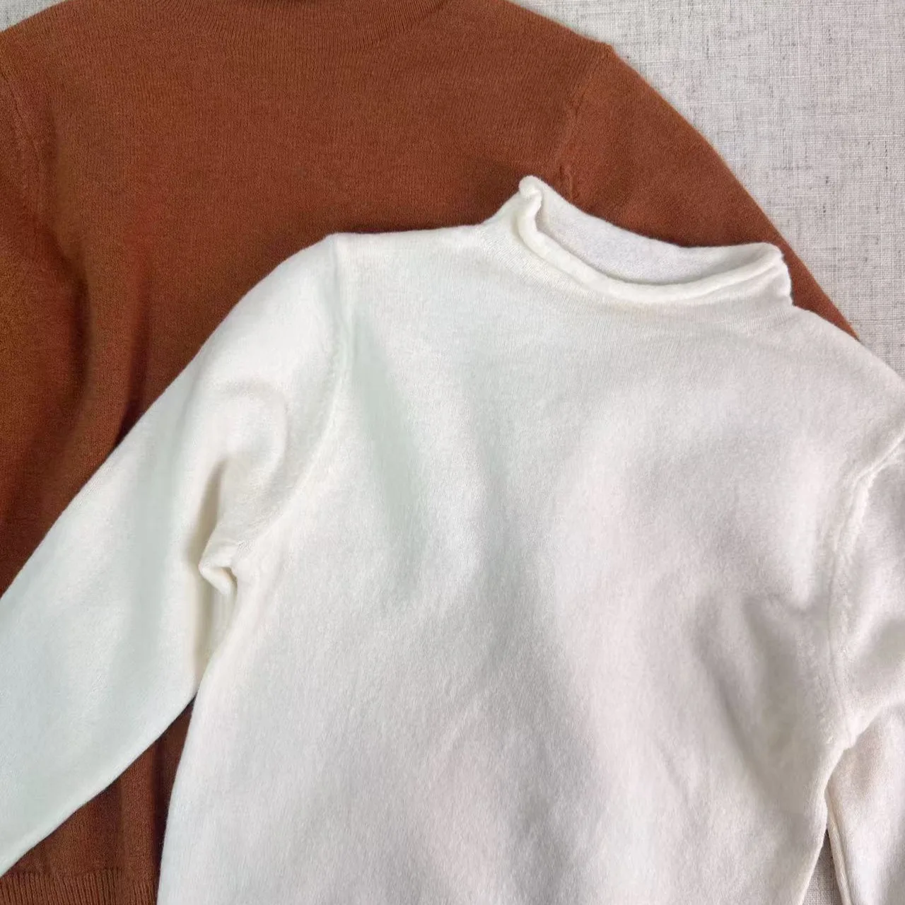 Children's Fungus Edge Semi-turtleneck Knitted Sweater Autumn and Winter Basic Style with Pullover Bottoming Shirt