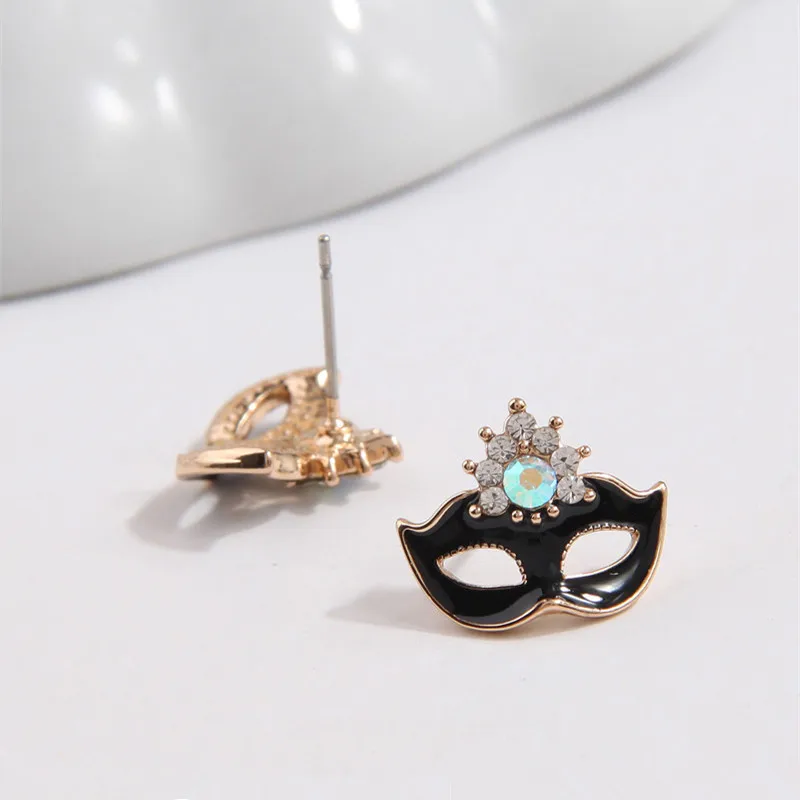 Kymyad Korean Style Crystal Stud Earrings for Women Gold Color Enamel Mask Women\'s Earring Statement Luxury Gift Jewelry