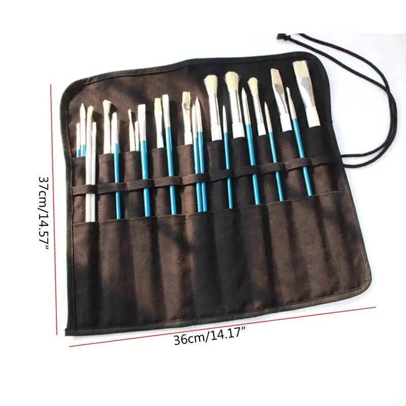 W91A กระเป๋าใส่ดินสอผ้าแคนวาสหนา 20 หลุมม้วนขึ้นที่วางปากกาสำหรับศิลปินนักศึกษา