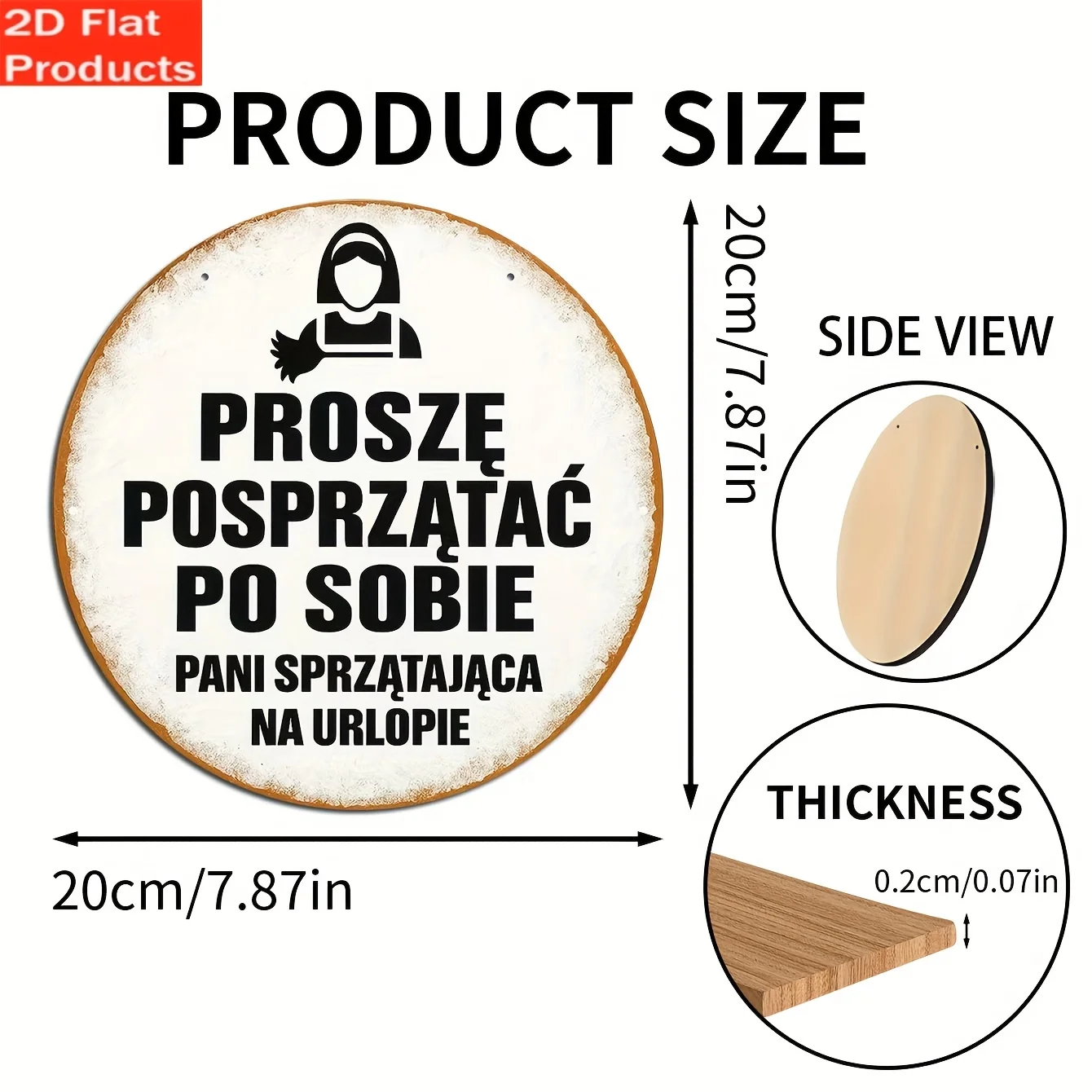 2D Flat - 1pc Vintage Bohemian Style Humorous Cleaning Sign | Round Manufactured Wood Decorative Plaque for Kitchen, Bathroom, O