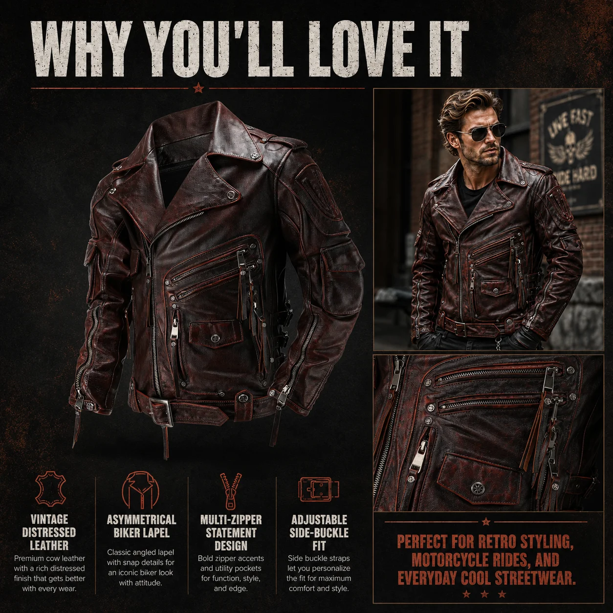 Copersian męska kurtka motocyklowa z naturalnej skóry wierzchnia warstwa przyczynowy Vintage Retro Moto garnitur skórzany płaszcz Dropshipping
