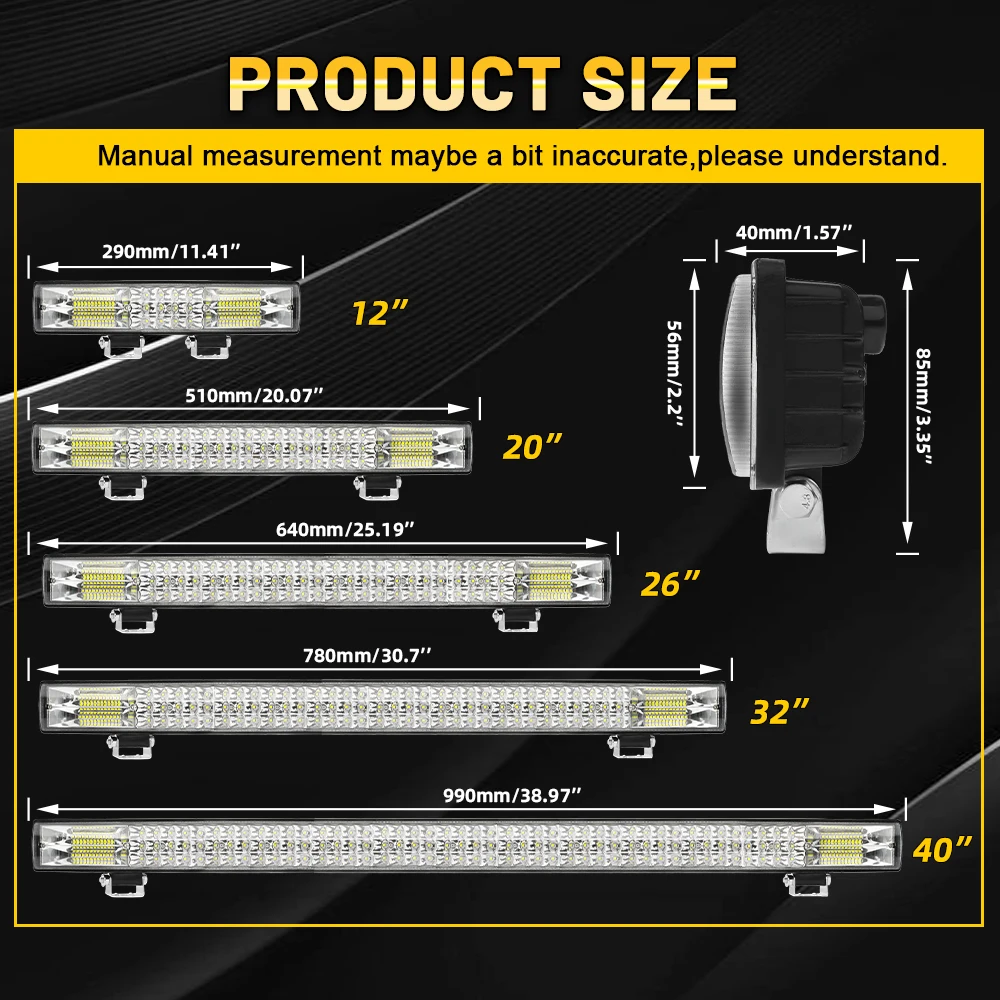 HAOLIDE 3-Rows LED Light Bar 40 Inch 90000LM New Spot Flood Combo Beam Driving Off Road Work Light for Truck Pickup off-road use