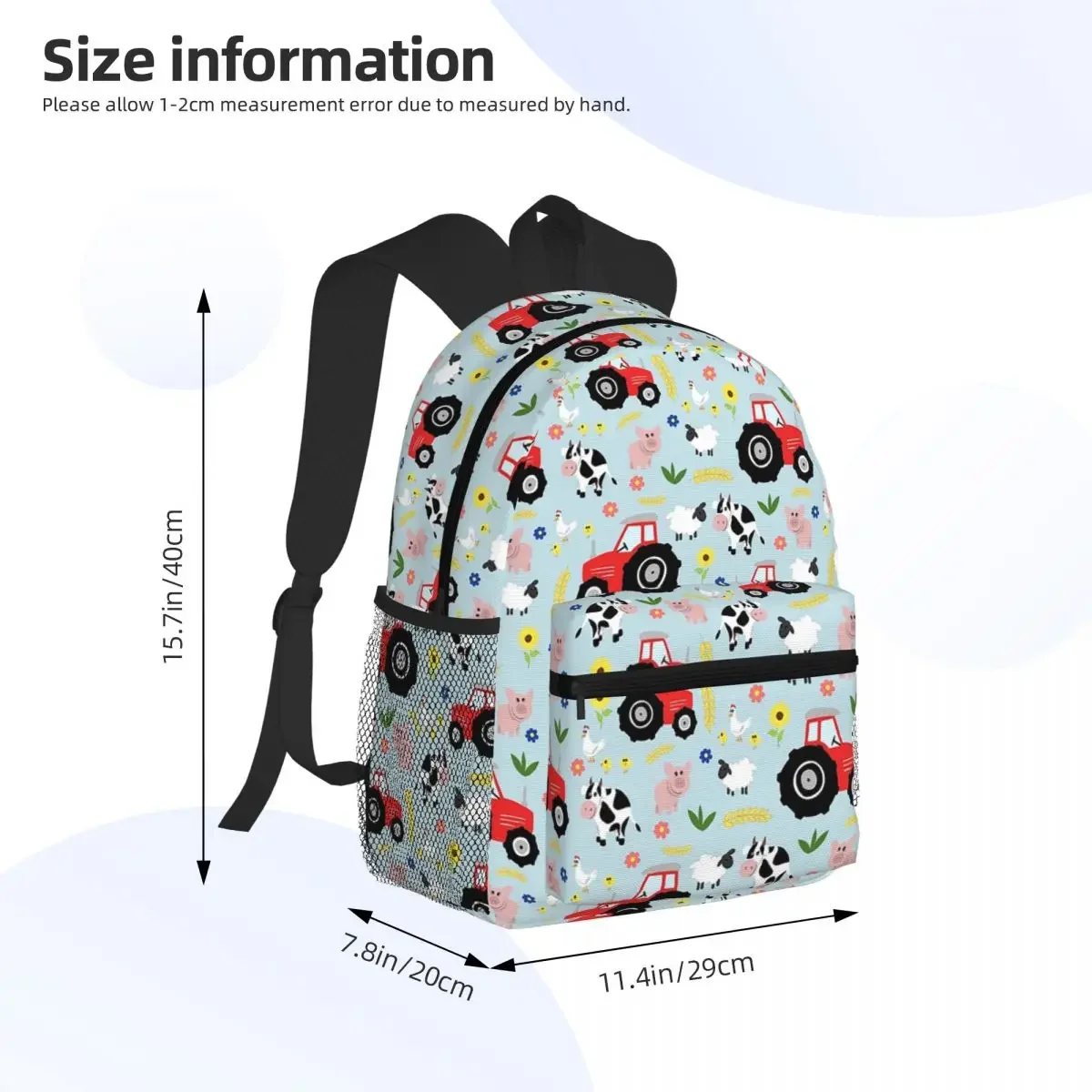 Cute Kids Red Tractor Farm Animal Pattern Cartoon Student Backpack School Bag Hiking Daypack for Men Women Bookbag Shoulder Bags