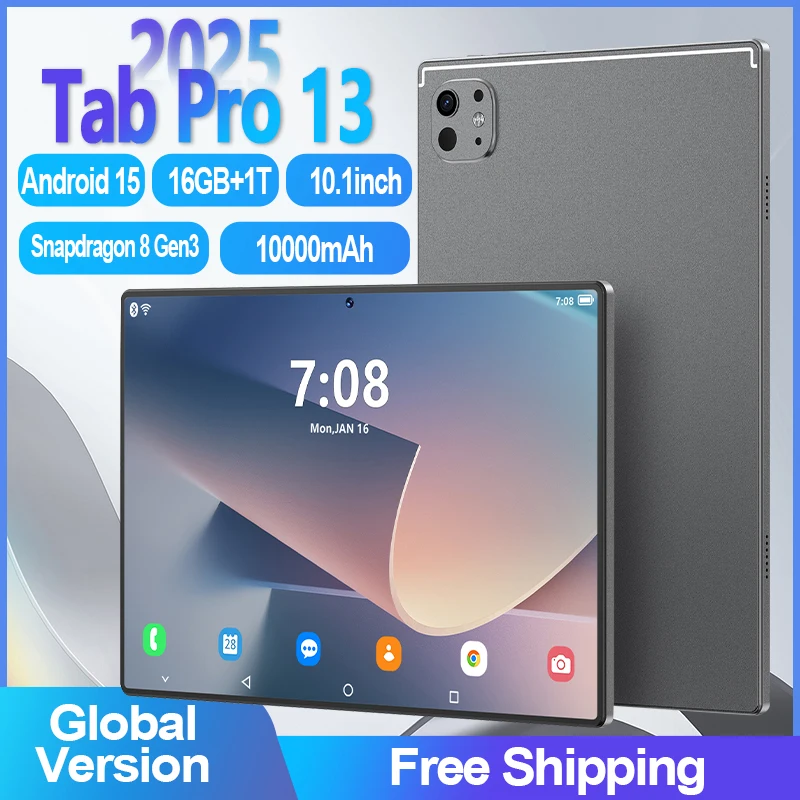 2025 nueva versión Global Original Pro 13 Tablet 16G + 1TB 10,1 pulgadas HD 4K Android 15 10000mAh 5G Dual SIM llamada telefónica WiFi GPS Tablet