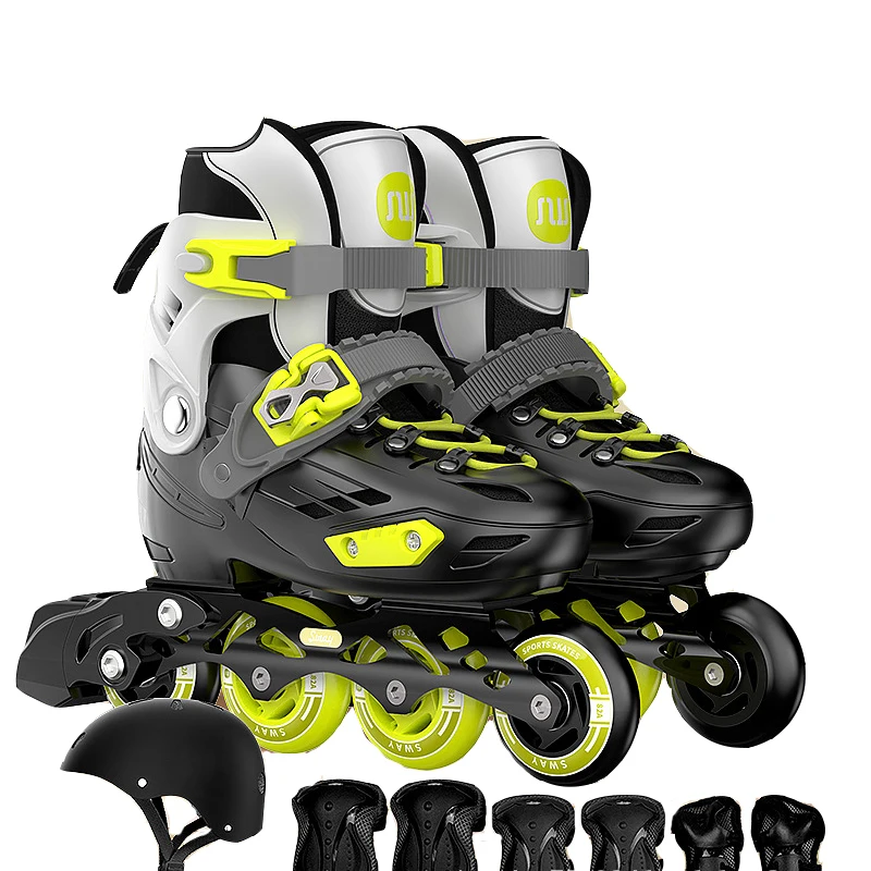 Inline Roller Skates Set With Knee Elbow Pads Helmet Protective Gear For Kids Boys Girls Beginner Sneakers 4 Wheels Skates Gift