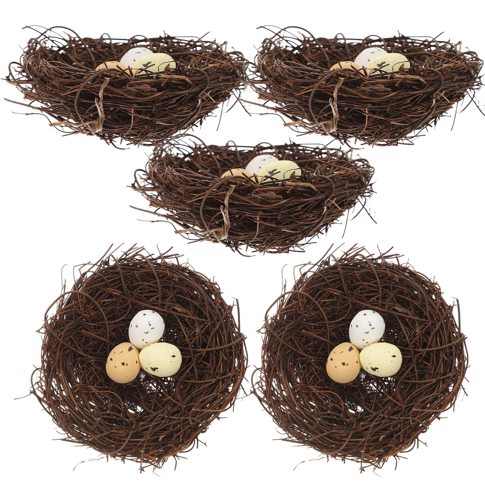 5Pcs Resin Bird Nest and Egg Ornament Natural Inspired Decor for Garden Patio Landscape Indoor Outdoor Decoration Woven Style