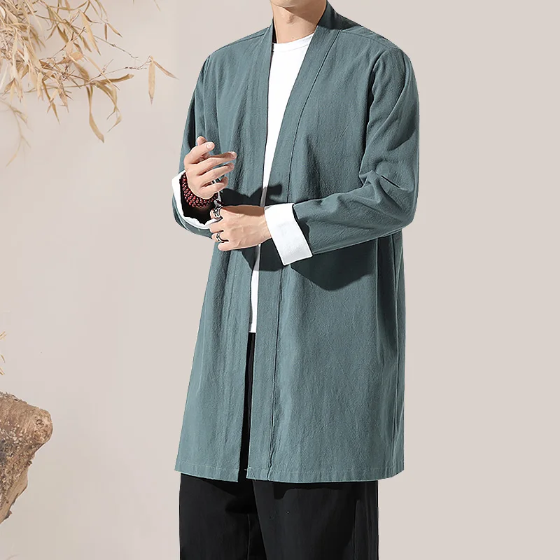 Mens Trench Coat Jacket Plus Size 4XL 5XL Kimono Casual Long Cardigan Jacket Male Solid Autumn Outerwear Tops jaqueta masculina