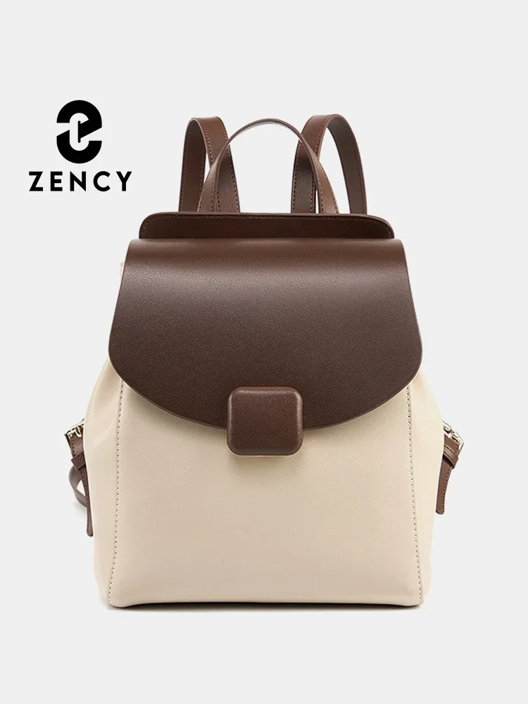 

Zency Women's Small Backpack Split Leather Preppy Style Girls Stylish Schoolbag Multipocket Travel Satchel Knapsack