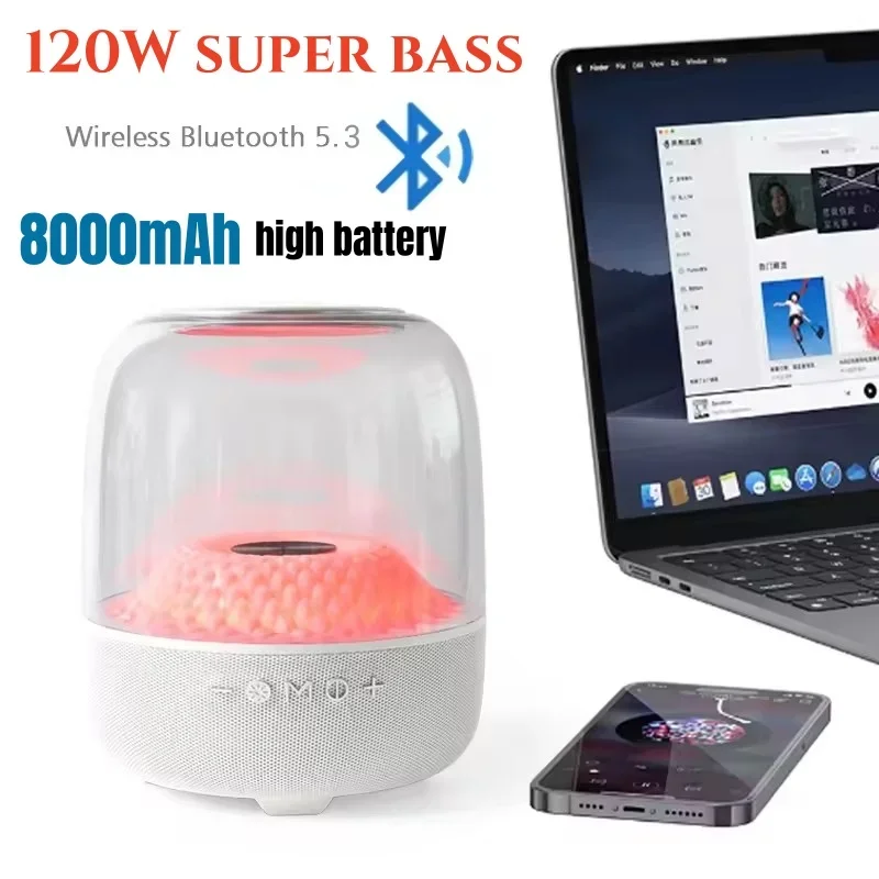 NEW 4th Full Screen Transparent Caixa De Som Bluetooth Speaker 120W High Power Subwoofer 9D Surround Sound Column TWS BOOMBOX