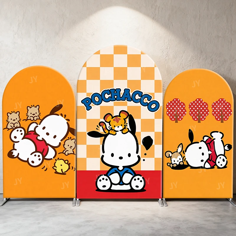 

Pochacco Retro Checkerboard Theme Arch Backdrop Cover Warm Cartoon Scene For Kids Birthday Baby Shower Photo Booth Background