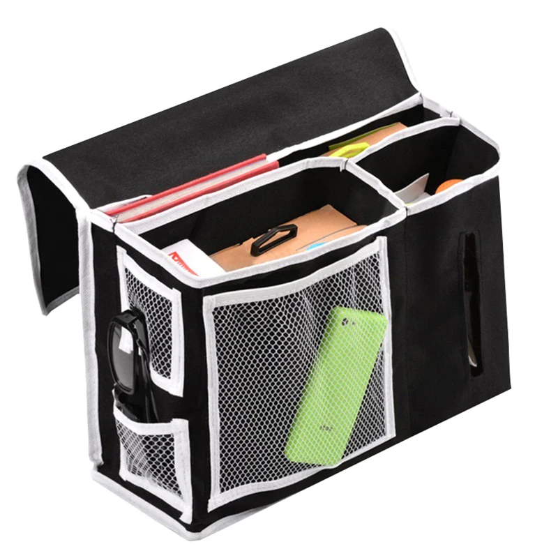 

Premium Bedside Organizer Bag Heavy Duty Oxford Pvc Collapsible Storage Pocket For Dorm Bedroom Sofa Desk Remote Control