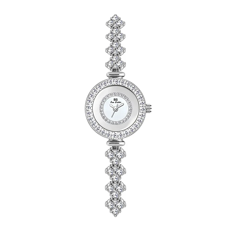 Luxury Lady Diamond Stone Dress Watch Hot Sale Stainless Steel Crystal Quartz Transparent Dial Chic Watch Montre Femme