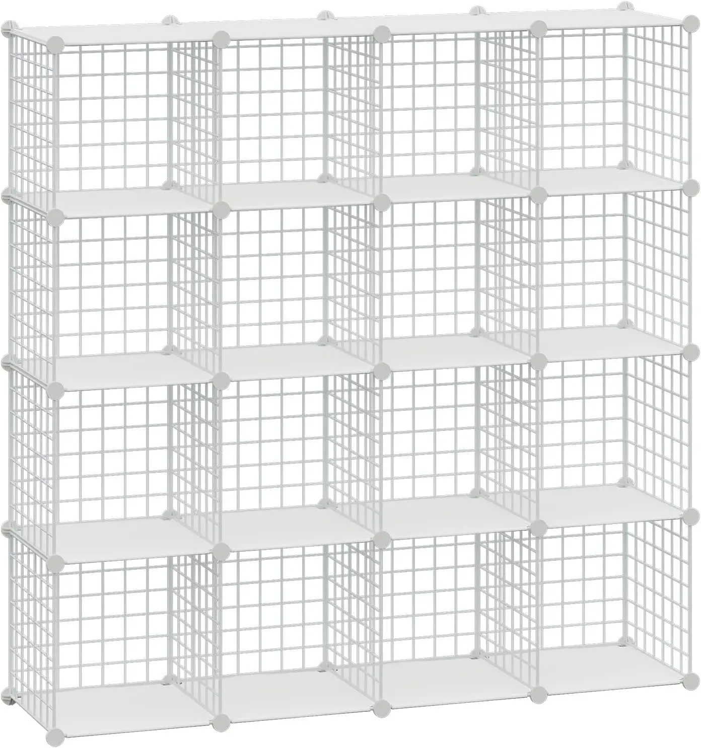 Wire Cube Storage Organizer, 16-Cube Metal Grids Storage Shelf, Closet Cabinet, DIY Plastic Cube Bookcase Modular Closet Cabinet