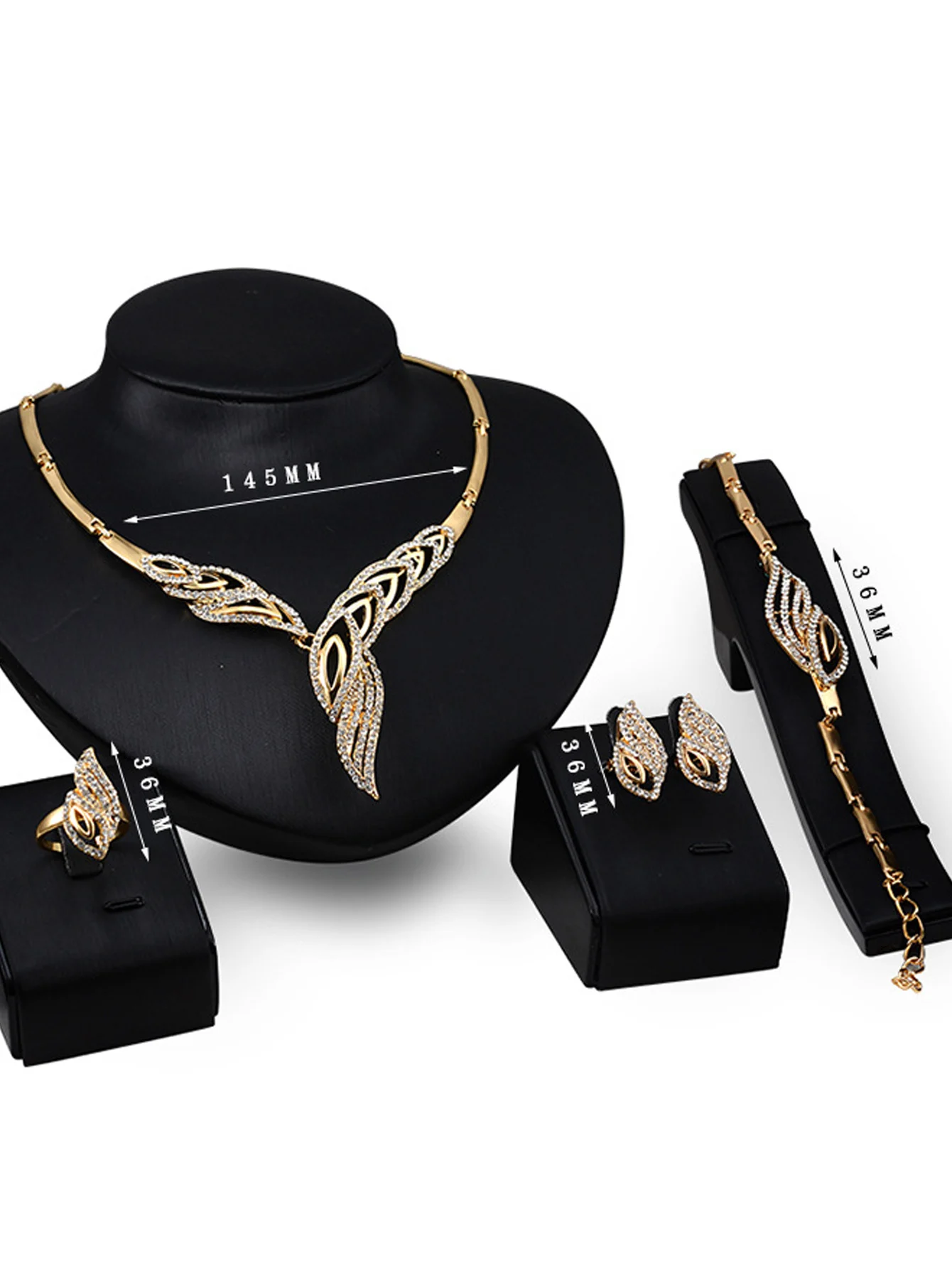 5 pieces of women\'s trendy wing earrings, necklaces, bracelets, ring sets, weddings, banquets, parties, and holiday gifts