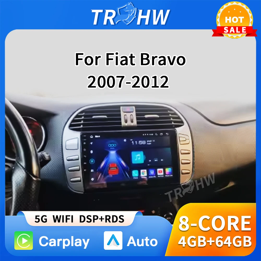 

CarPlay for Apple Android 16 Auto Radio for Fiat Bravo 2007 2008 2009-2012 Multimedia Screen Stereo GPS RDS DSP