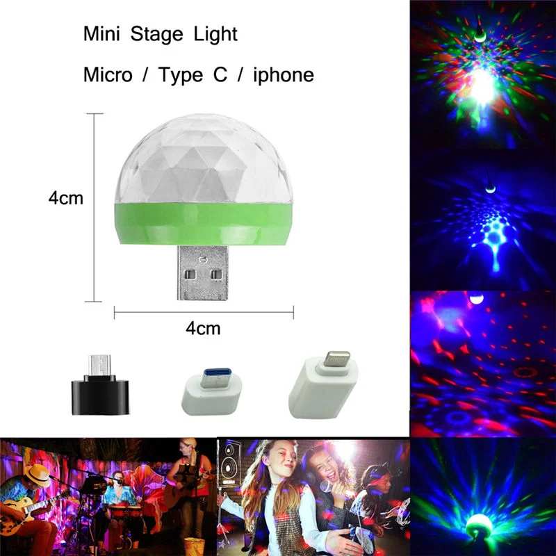 Mini 4W USB Colorful Atmosphere Car Light RGB Voice Control Magic Ball Light Party DJ Club Disco Portable Cell Phone Stage Light