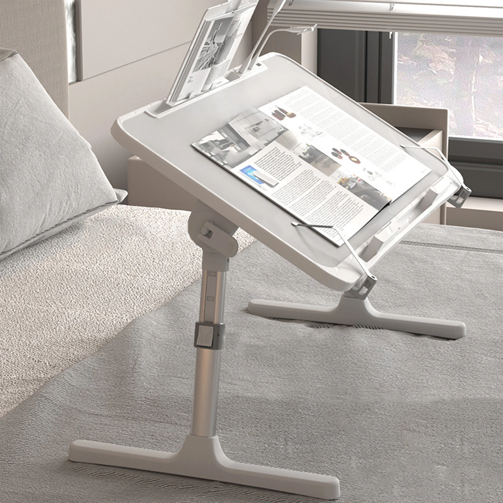 Klappbarer Laptop-Tisch für Bett und Sofa, verstellbarer Laptop-Betttisch, Betttablett mit Getränkehalter und Schublade, höhenverstellbar